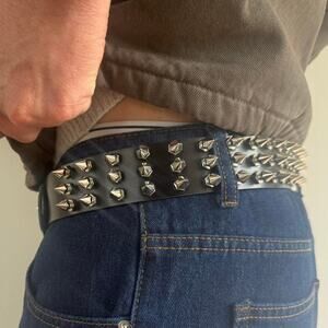 Y2K Black Leather Punk Belt with Silver Studs